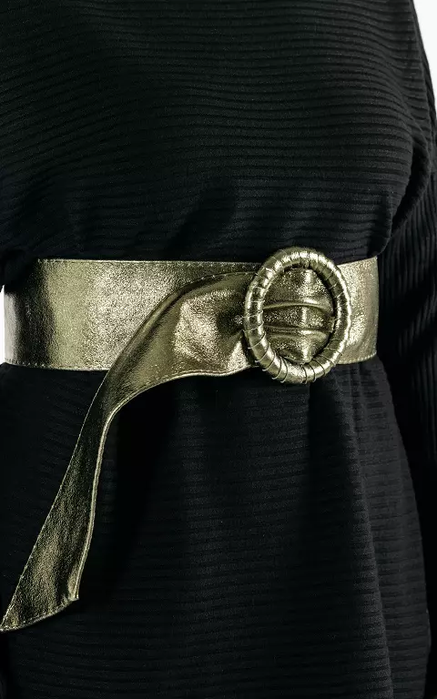 Metallic look belt with round clasp kaki
