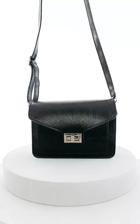 Leather bag with metallic look black