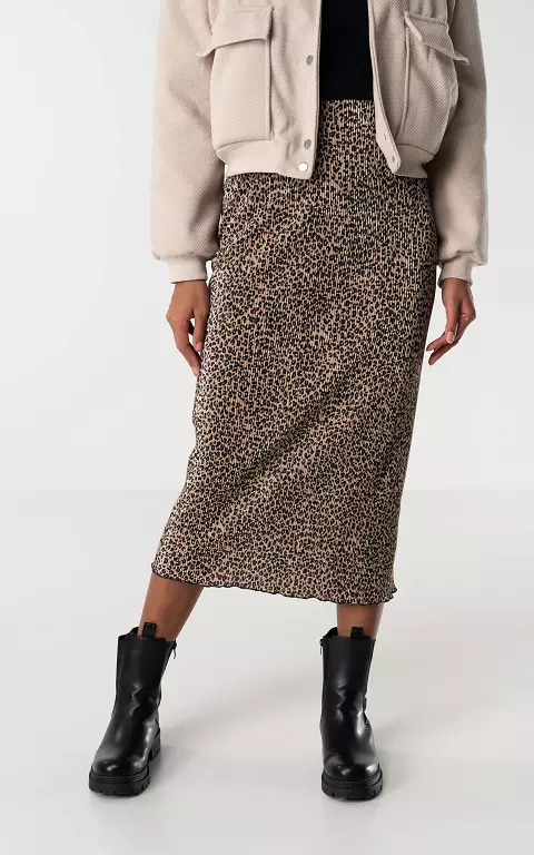 Pleated skirt with leopard print brown black