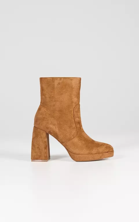 Suede-look boots with block heels camel