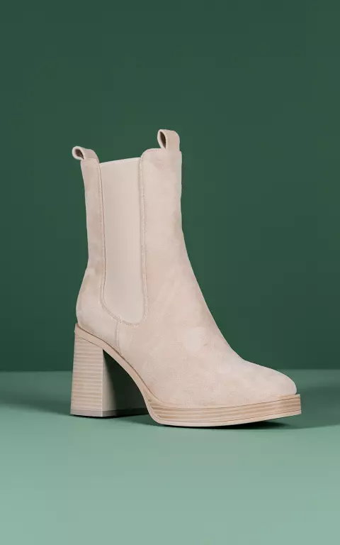 Suede-look boots with elastic beige