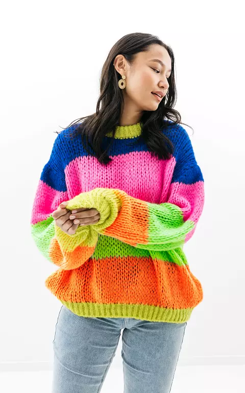Knitted sweater with round neck multicolor