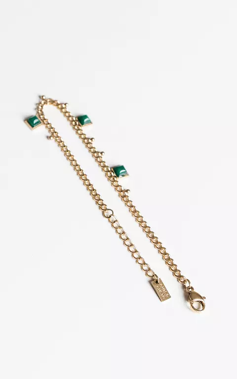 Adjustable bracelet with coloured beads gold green