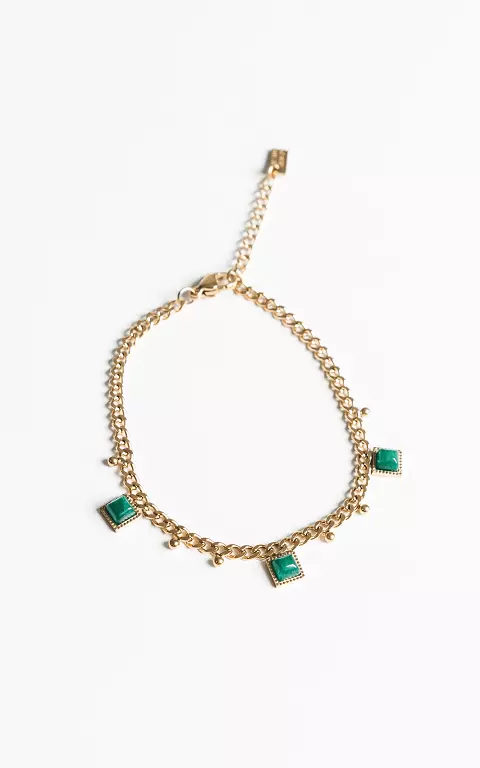 Adjustable bracelet with coloured beads gold green