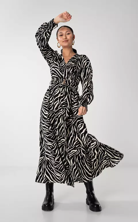 Maxi dress with zebra print black cream