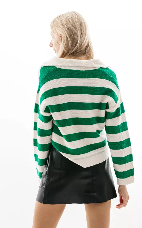 Striped sweater with collar cream green