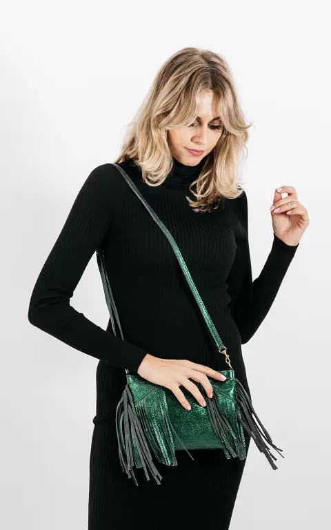 Metallic-look bag with frills green