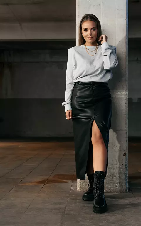 Leather look rok met split zwart