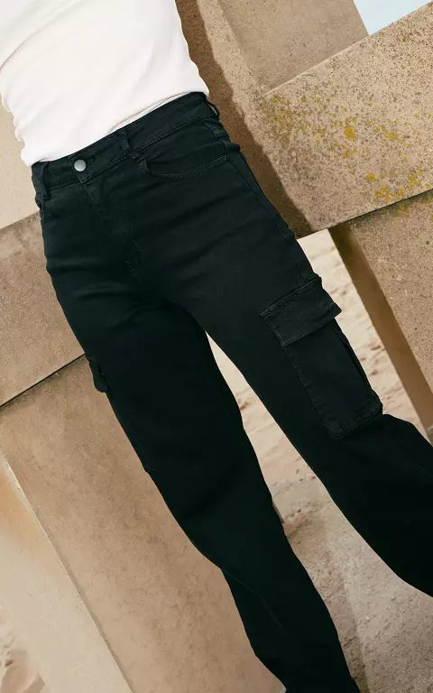High waist cargo pants black