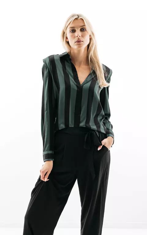 Satin-look blouse with shoulder pads green black