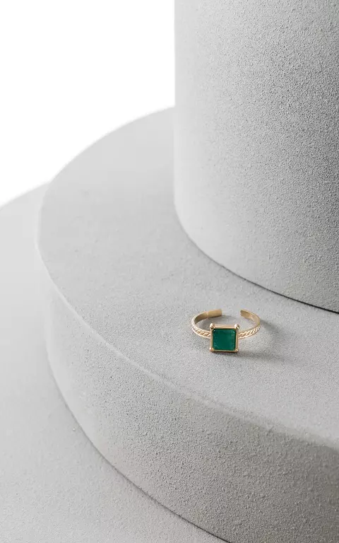 Verstelbare ring met gekleurd steentje goud groen