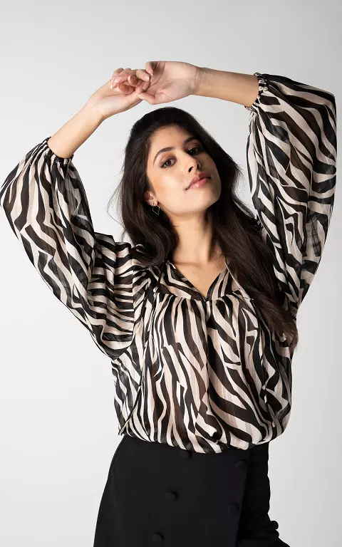 Zebra print blouse met pofmouwen 