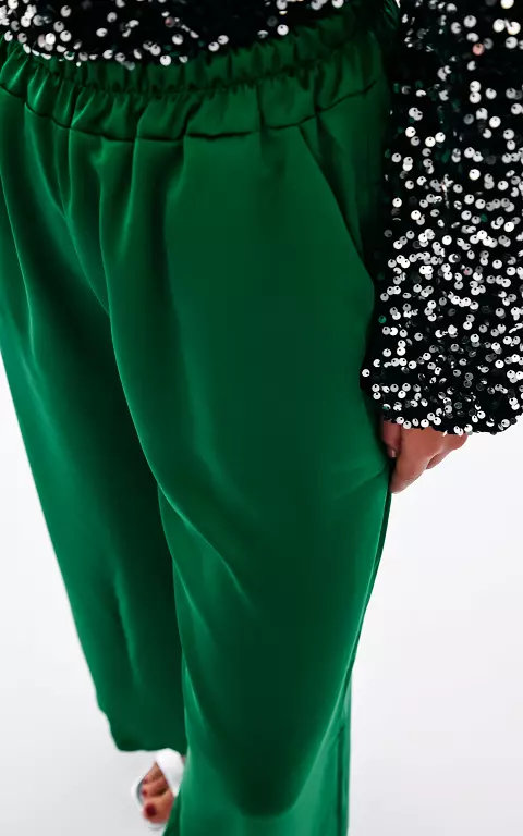 Satin-look pants with elastic band green