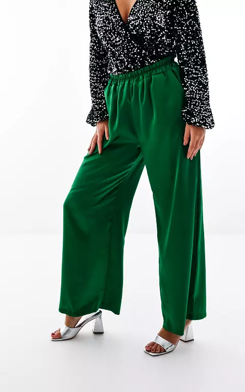 Satin-look pants with elastic band 