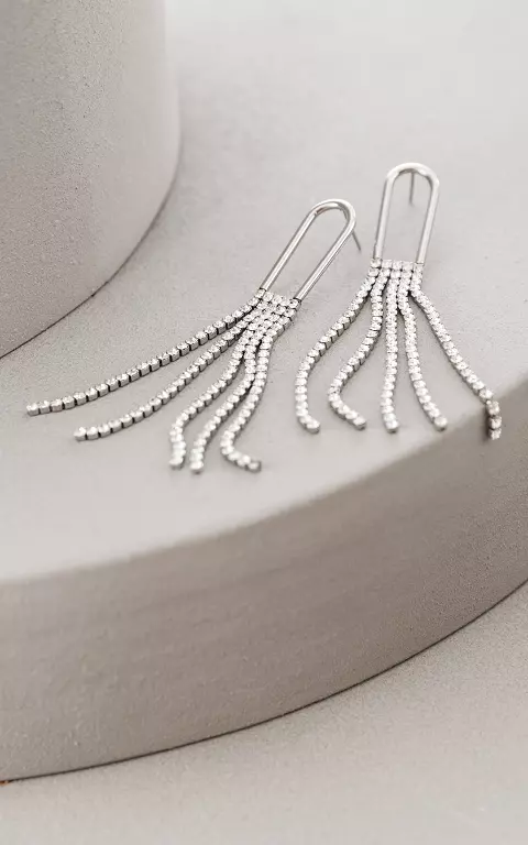 Rhinestone earrings with tassels silver