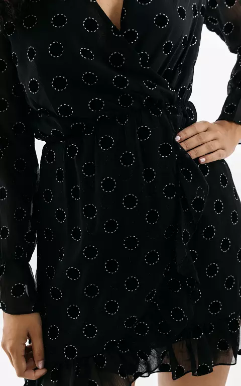 V-hals jurk met zilverkleurig glitterdetail zwart