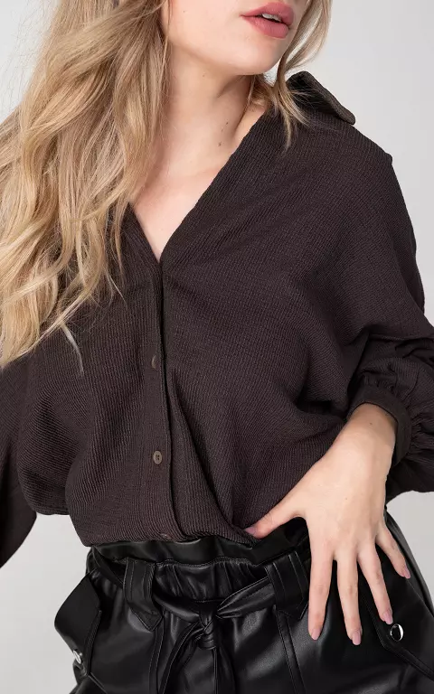 Oversized blouse with buttons dark brown