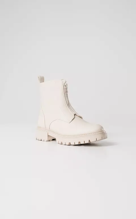 Leather-look boots met sierrits beige