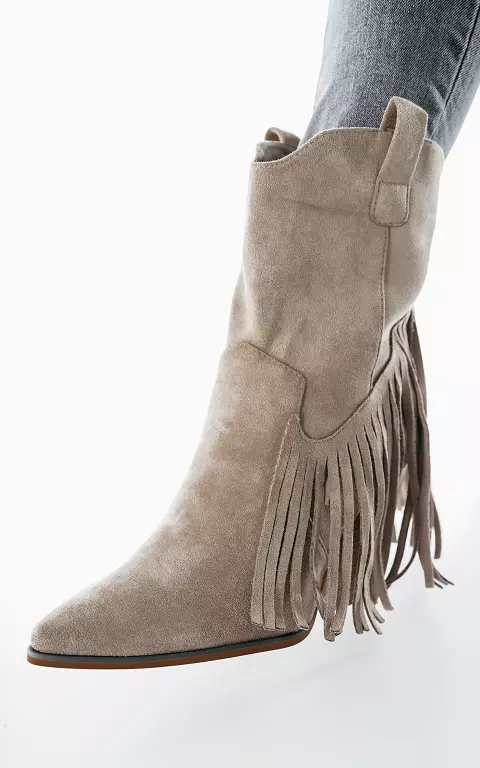 Suede-look boots with frills beige