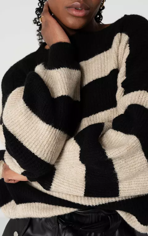 Oversized Pullover mit Streifenmuster schwarz beige