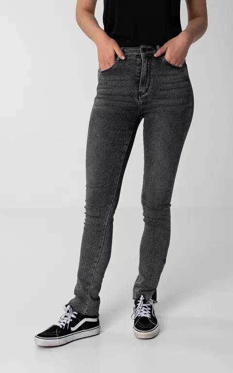 High waist skinny jeans met split donkergrijs