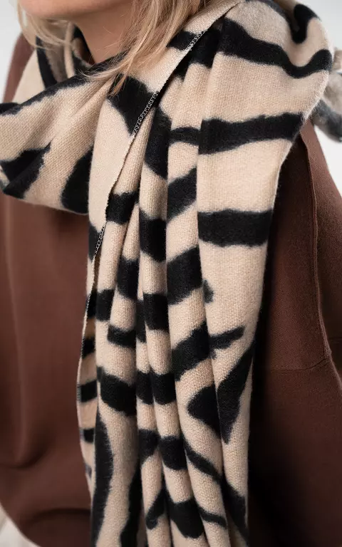 Scarf with zebra print beige black