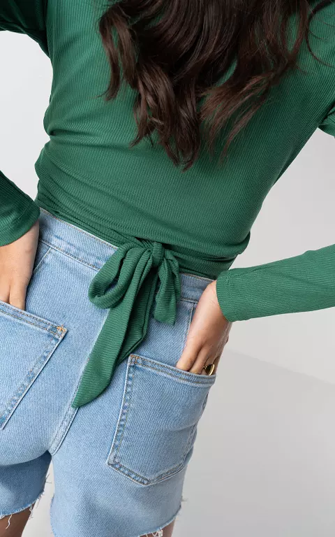 V-neck top with waist tie green