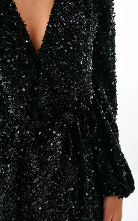 Sequin dress with waist tie black