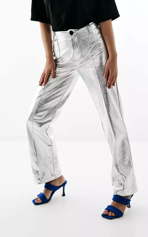 High-waist straight fit pants silver