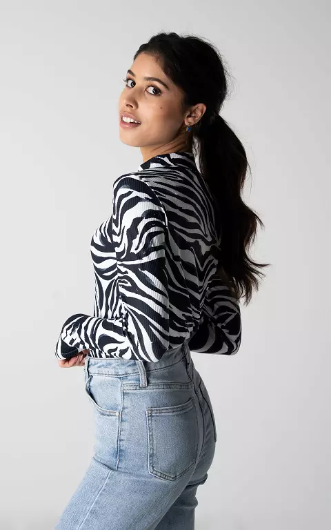 Zebra print top with high neck black white