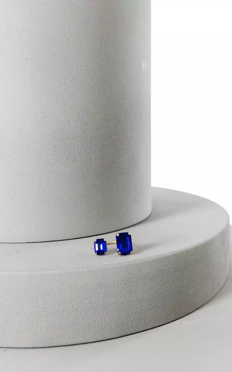 Stainless steel adjustable ring cobalt blue