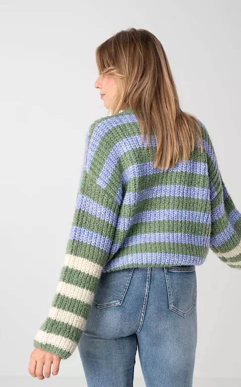 Striped sweater with round neck green light blue