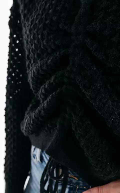 V-hals trui met strikdetail zwart
