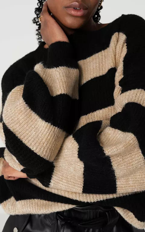 Oversized Pullover mit Streifenmuster schwarz hellbraun