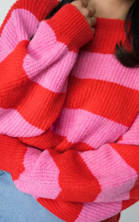 Oversized gestreepte trui rood roze