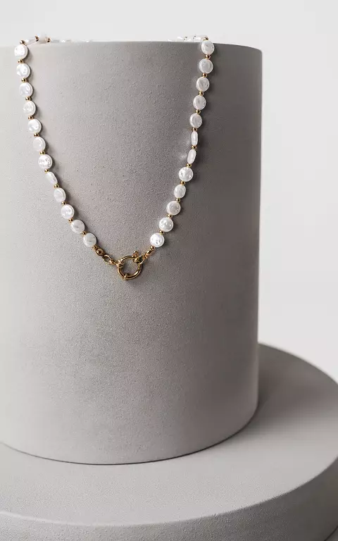 Pearl-look necklace gold white