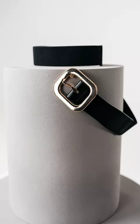 Stretchy belt with square clasp black gold