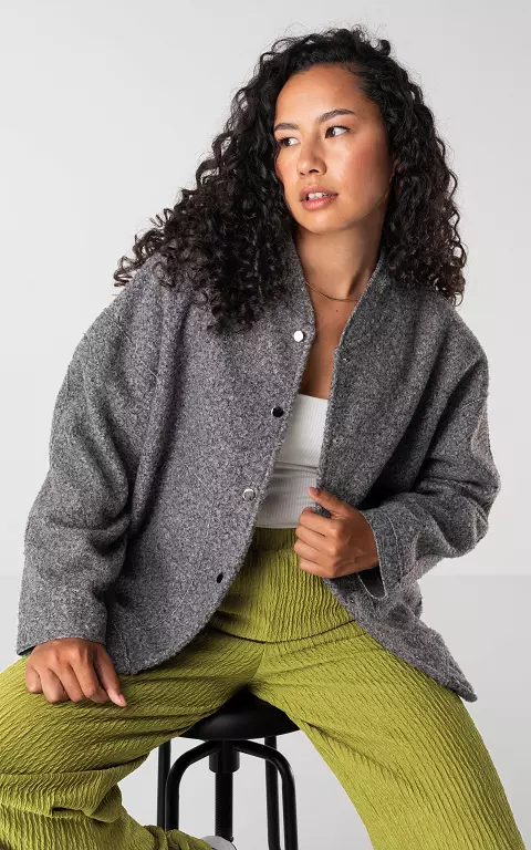 Oversized jacket with press buttons grey