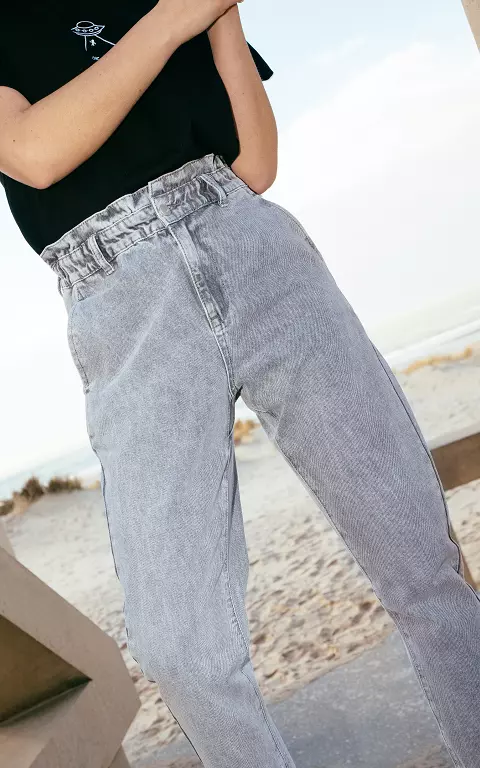 High waist paperbag jeans Sky grijs