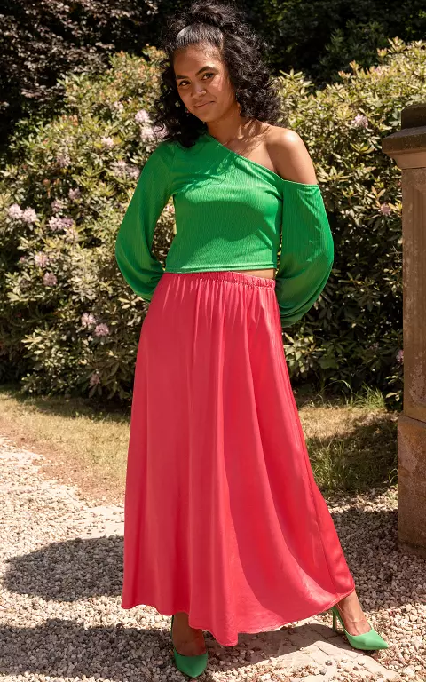 Satin-look maxi skirt pink
