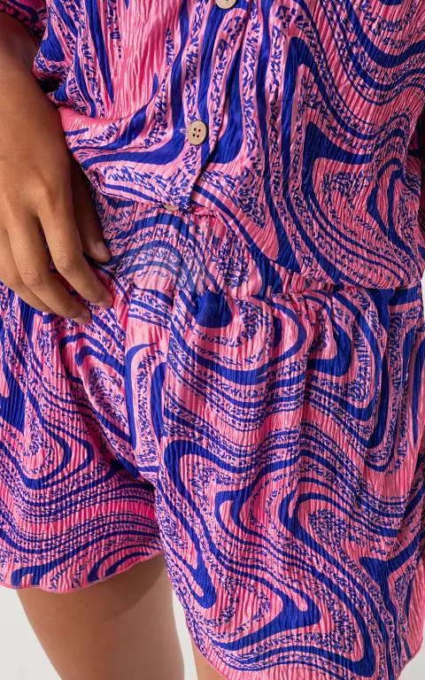 Plissee Shorts mit Print hellrosa blau