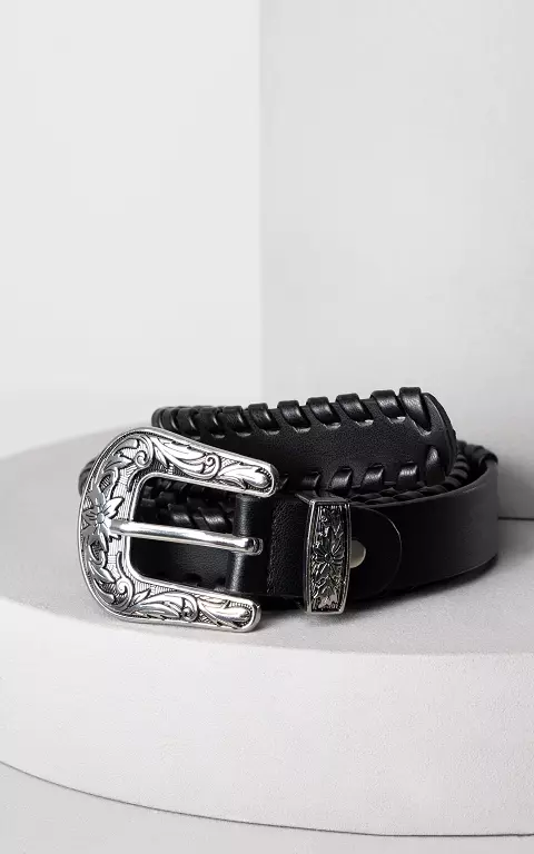 Belt with detailed clasp black silver
