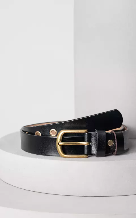 Leather belt with gold-coloured clasp black gold