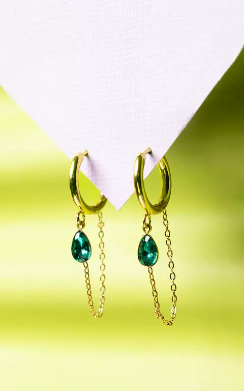 Oval gold filled earrings gold green
