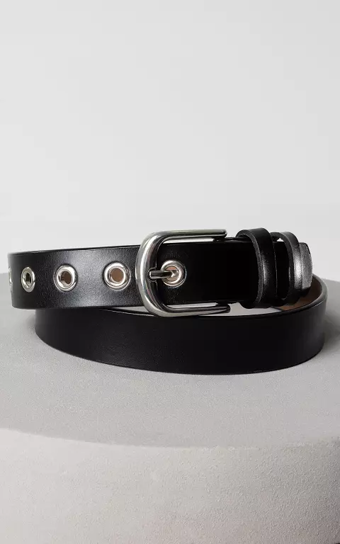 Leather belt with gold-coloured clasp black silver