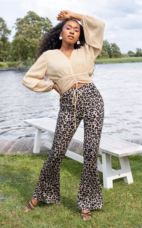 Flared pants with elastic band leopard
