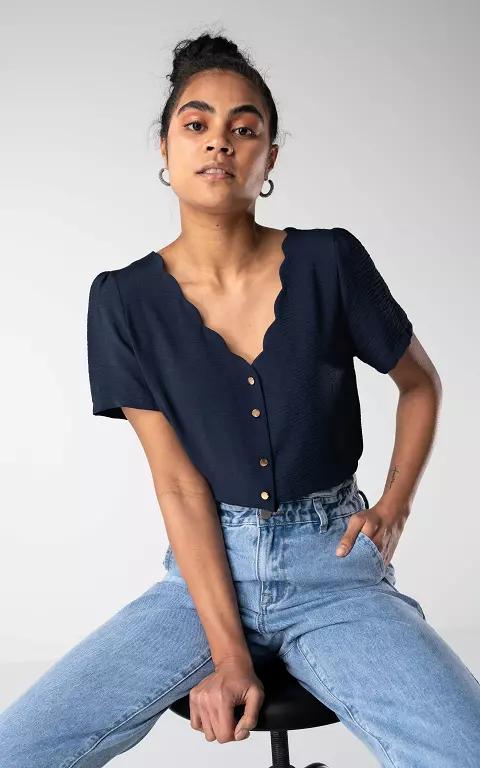 V-neck top with buttons dark blue