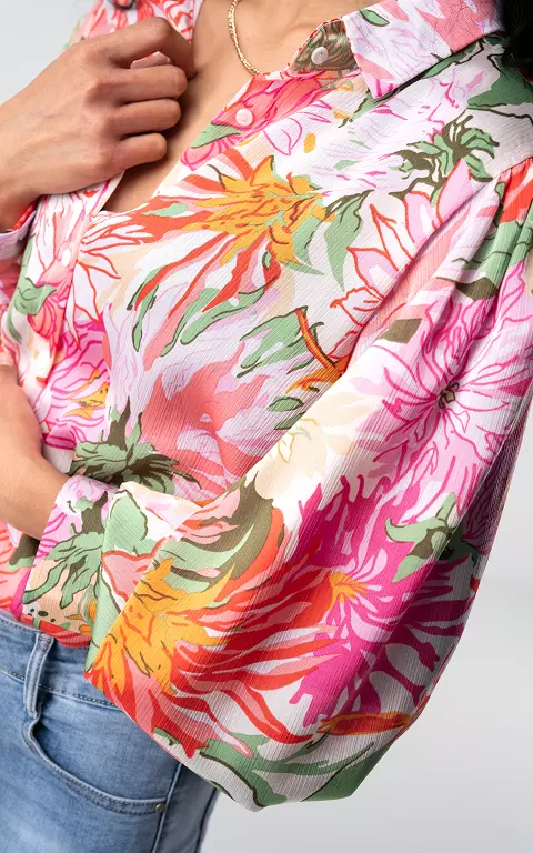 Bluse mit Blumenmuster im Satin-Look korallrot hellrosa