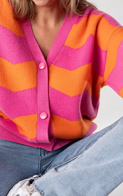 Cardigan mit V-Ausschnitt und Knopfleiste pink orange