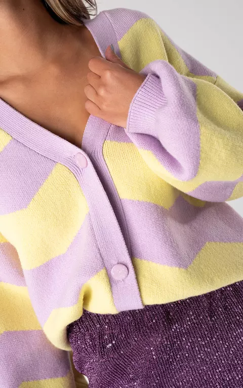 Cardigan with v-neck lilac yellow